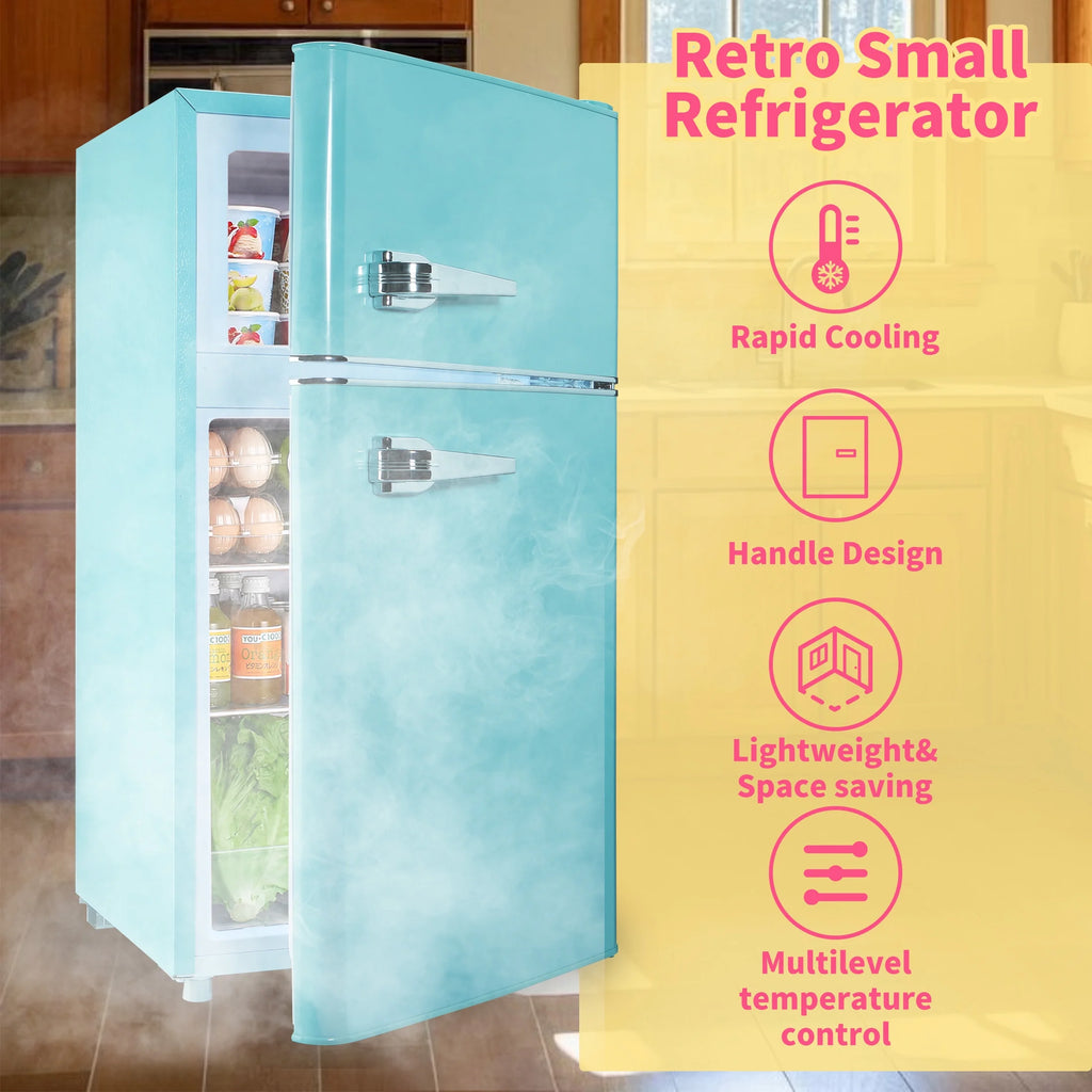 Mini Refrigerator with Double Door/3.5Cu.ft/Freezer,for Gameroom/Bedroom/Apartment/Dorm,Blue