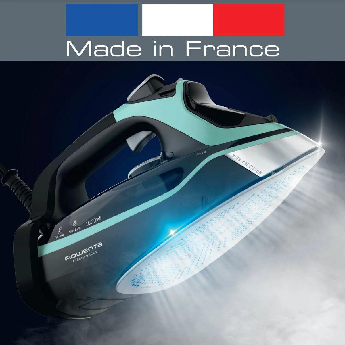 Rowenta Steam Force+ Iron for Clothes, Stainless Steel Soleplate, 1850 Watts, 400 Microsteam Holes, Garment Steamer, Black & Blue, DW9440U1