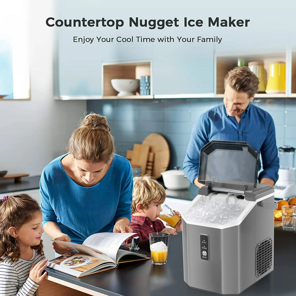 LHRIVER Countertop Nugget Ice Maker, 35Lbs/24H, Soft Chewable Ice, Ice Scoop, Self-Cleaning, White