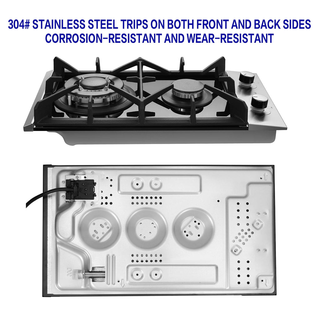 Eascookchef 2 Burners Gas Cooktop Electric Stove Oven 12 inch NG/LP Gas Stainless Flame-Out Proof