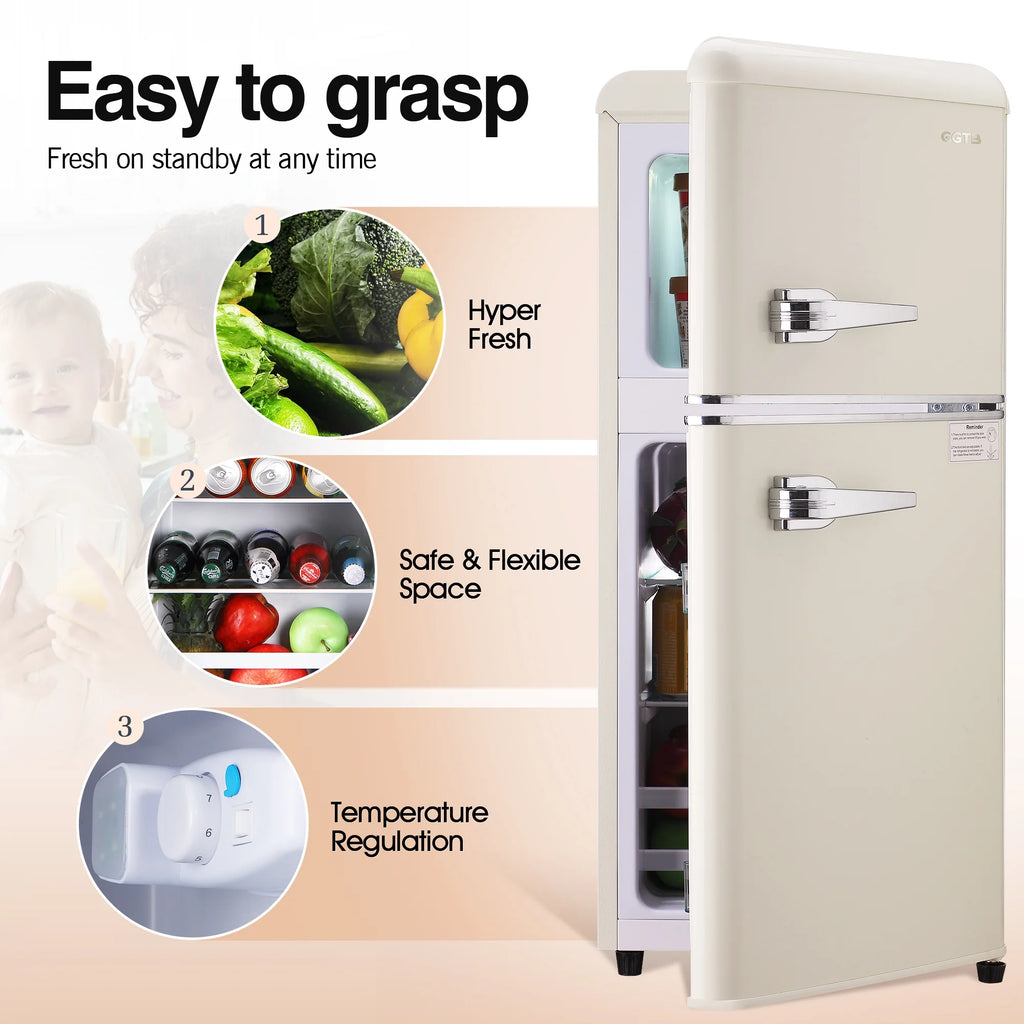 GGTB 3.0 Cu.Ft Two Door Small Refrigerator with Freezer, Compact Retro Small Refrigerator for Dorm, Office, Bar, RV, Bedroom, Blue