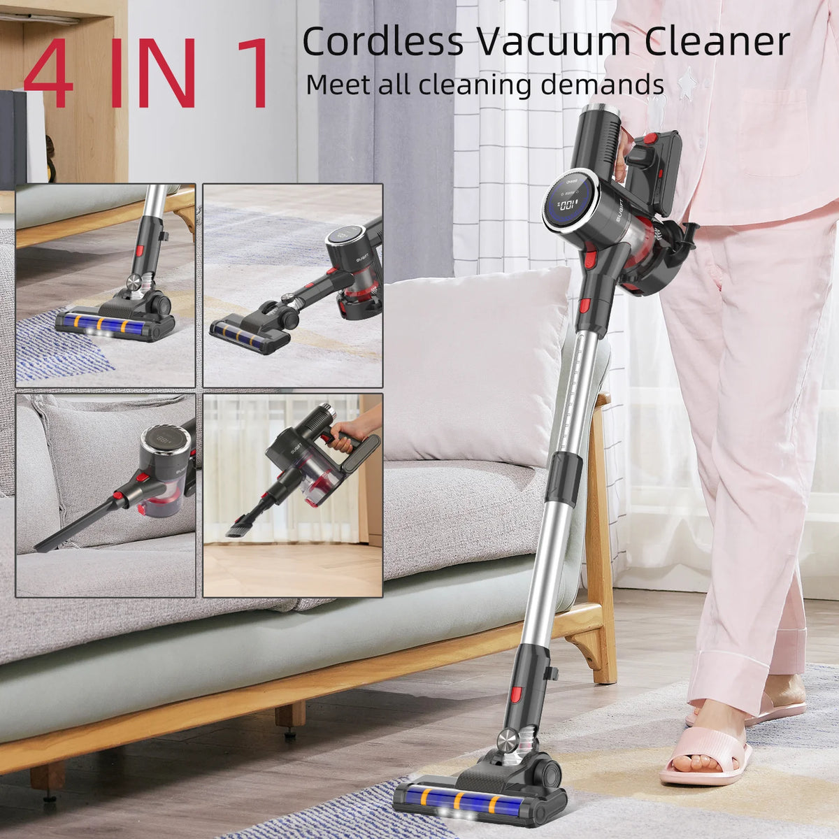 Inolait Portable Carpet Cleaner Machine, 20Kpa Powerful Upholstery Cleaner Machine, 66oz Large Water Tank, with Brush for Pets, Stairs, Black