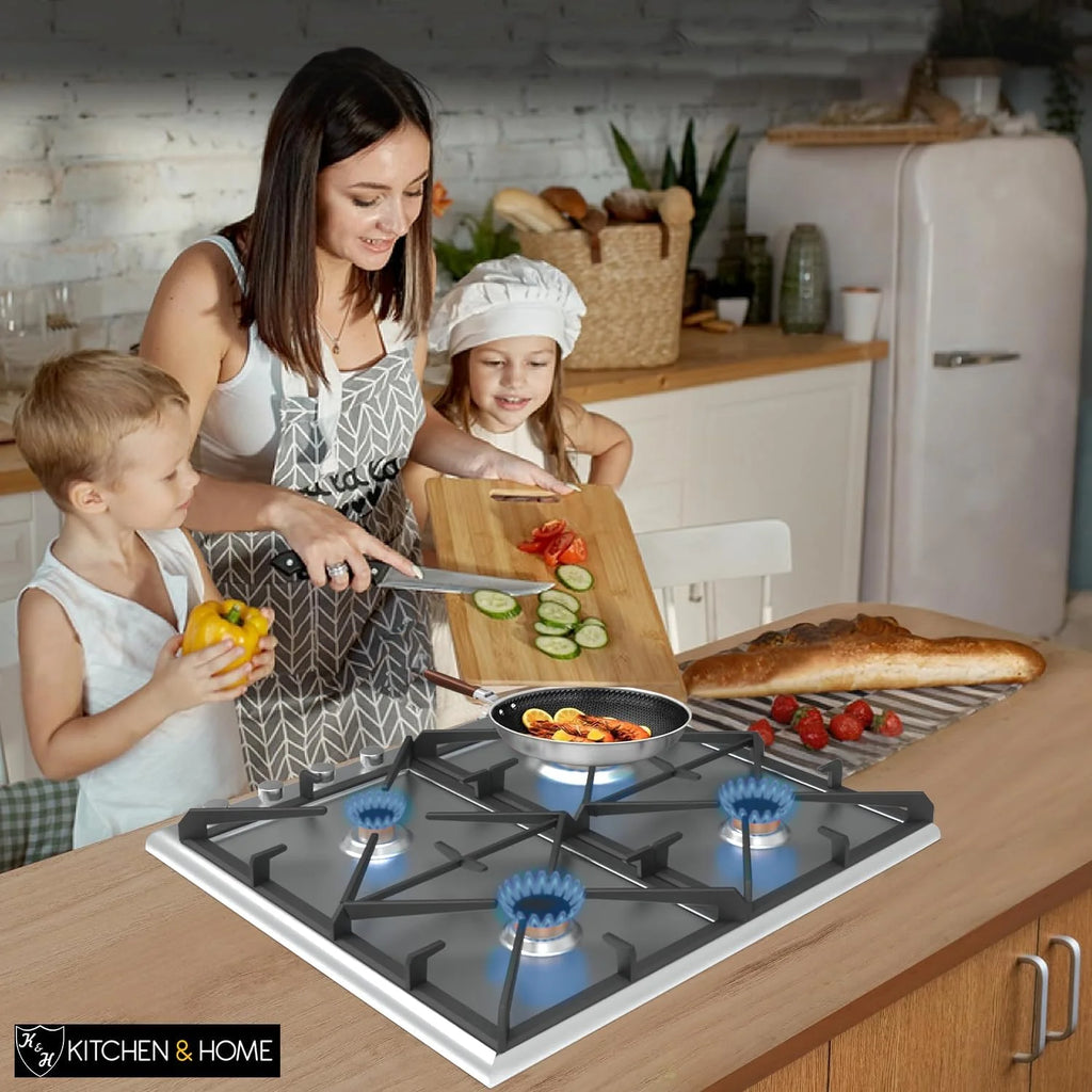 K&H 4 Burner 24 Inch Built-in LPG Gas Stove Top Stainless Steel Surface Cast Iron Cooktop UL / ETL Certified 4-24-SSW-LPG