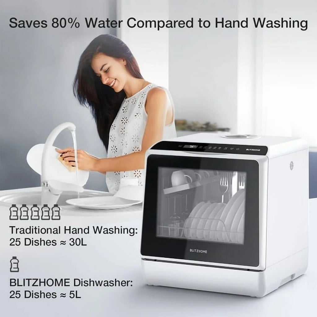 BLITZHOME Portable Countertop Dishwashers, Compact Smart Dishwashers with 5 L Built-in Water Tank,5 Modes and Baby Care for Apartments& RVs, No Installation Needed