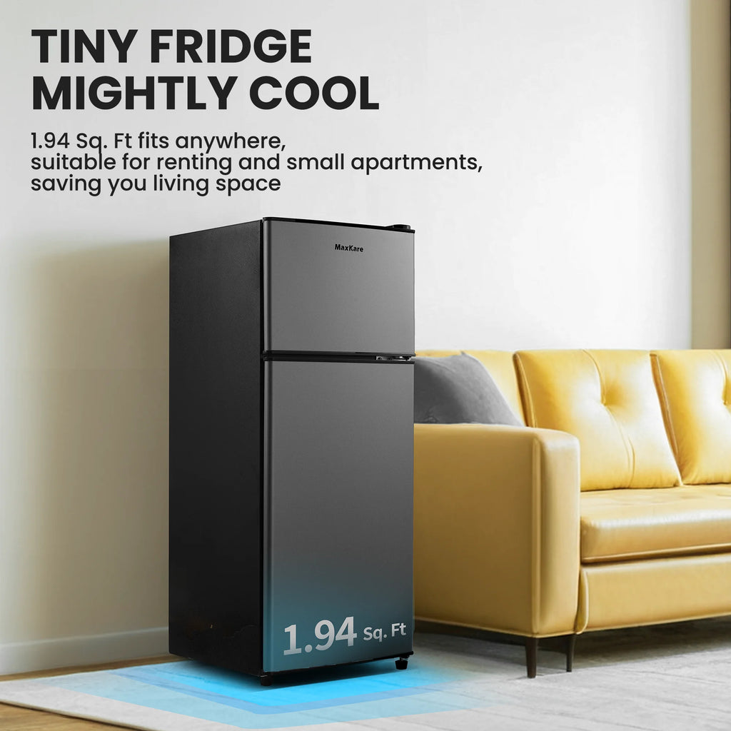 MaxKare 3.6 Cu.ft Mini Fridge with Freezer 2-Door Compact Refrigerator for Dorm, Office, Bar, RV, Bedroom, Silver