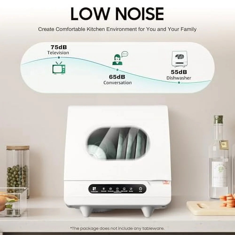 5 functions Countertop Dishwasher with 5L Water Tank,Upgrade Hot Air Dry Function,800W White Portable Dishwasher for Clean Dishes Knives Vegetables Fruits,161.6�H High Temp