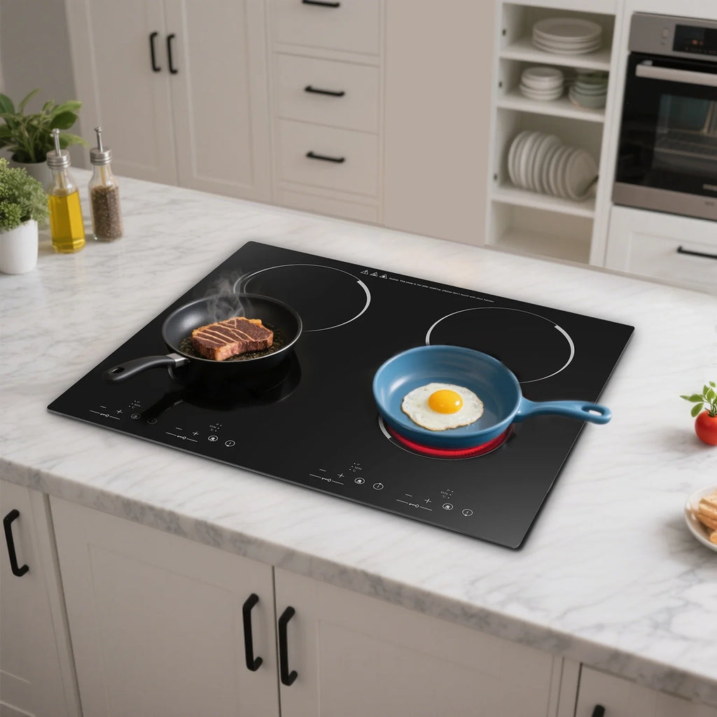 Peakora Electric Cooktop, Built-in Cooktop 3000W, Electric Stove Top with 4 Electric Burners, 9 Heating Level, Kid Safety Lock, Sensor Touch Control, 110V