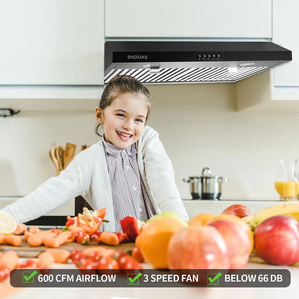 SNDOAS New 30 inch Kitchen Stainless Range Hood 3-Speed Under Cabinet Exhaust Vent with Filter 120V