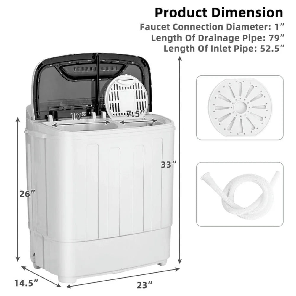 Topcobe 8 Lbs Compact Mini Twin Tub Washing Spiner Machine, Space Saving Washer for Home and Apartment