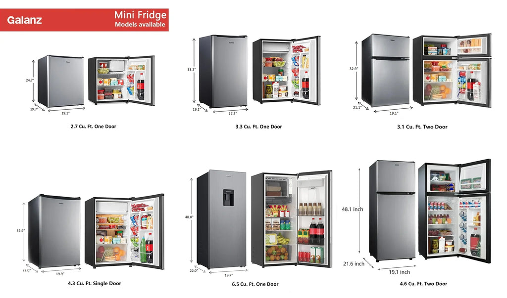 Galanz 6.5 Cu ft One Door Refrigerator, with Water Dispenser, Stainless Steel Look, Estar, New