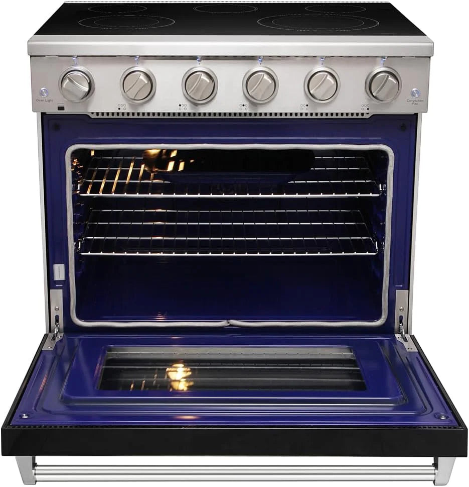 KOSTCH 36 inch Electric Range, 5-Burner Cooktop with 6.0 cu ft Convection Oven, Glass Top, in Stainless Steel