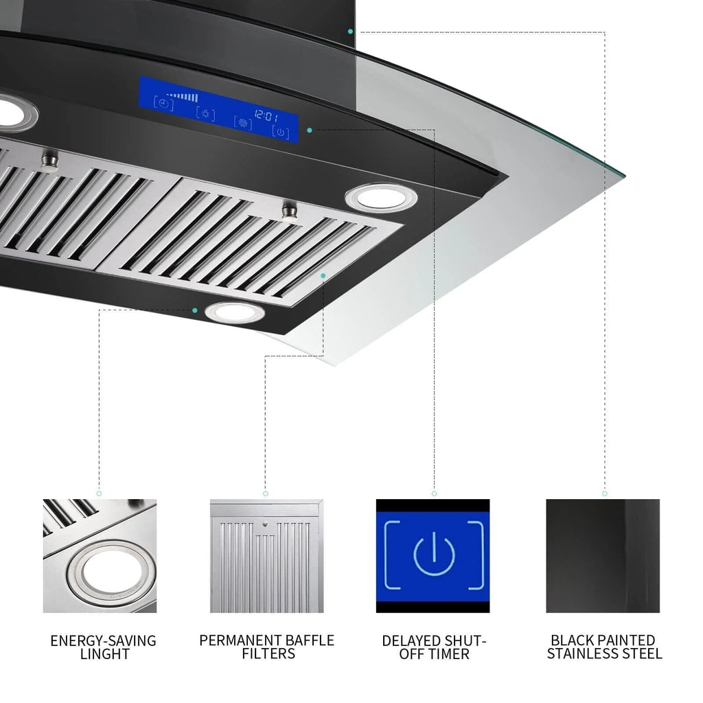 Joeaonz 30-Inch Island Range Hood 900CFM Stainless Steel with Glass Touch Control and Permanent Reusable Filters
