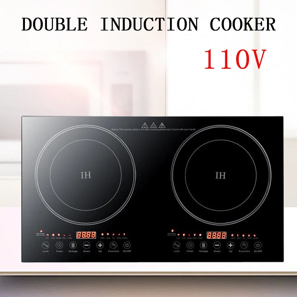 2400W 110V Electric 2-Burners Built in Dual Induction Cooking Cooker Cooktop Countertop