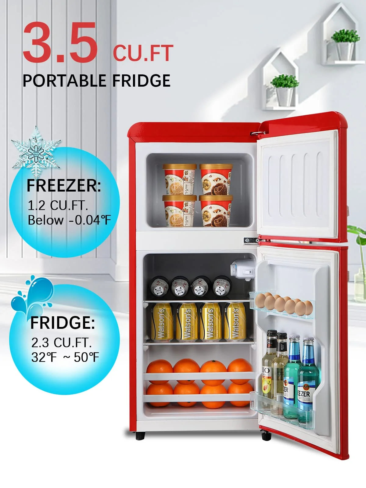 GGTB 3.0 Cu.ft Two Door Small Refrigerator with Freezer, Compact Retro Mini Refrigerator for Dorm, Office, Bar, RV, Bedroom, Red