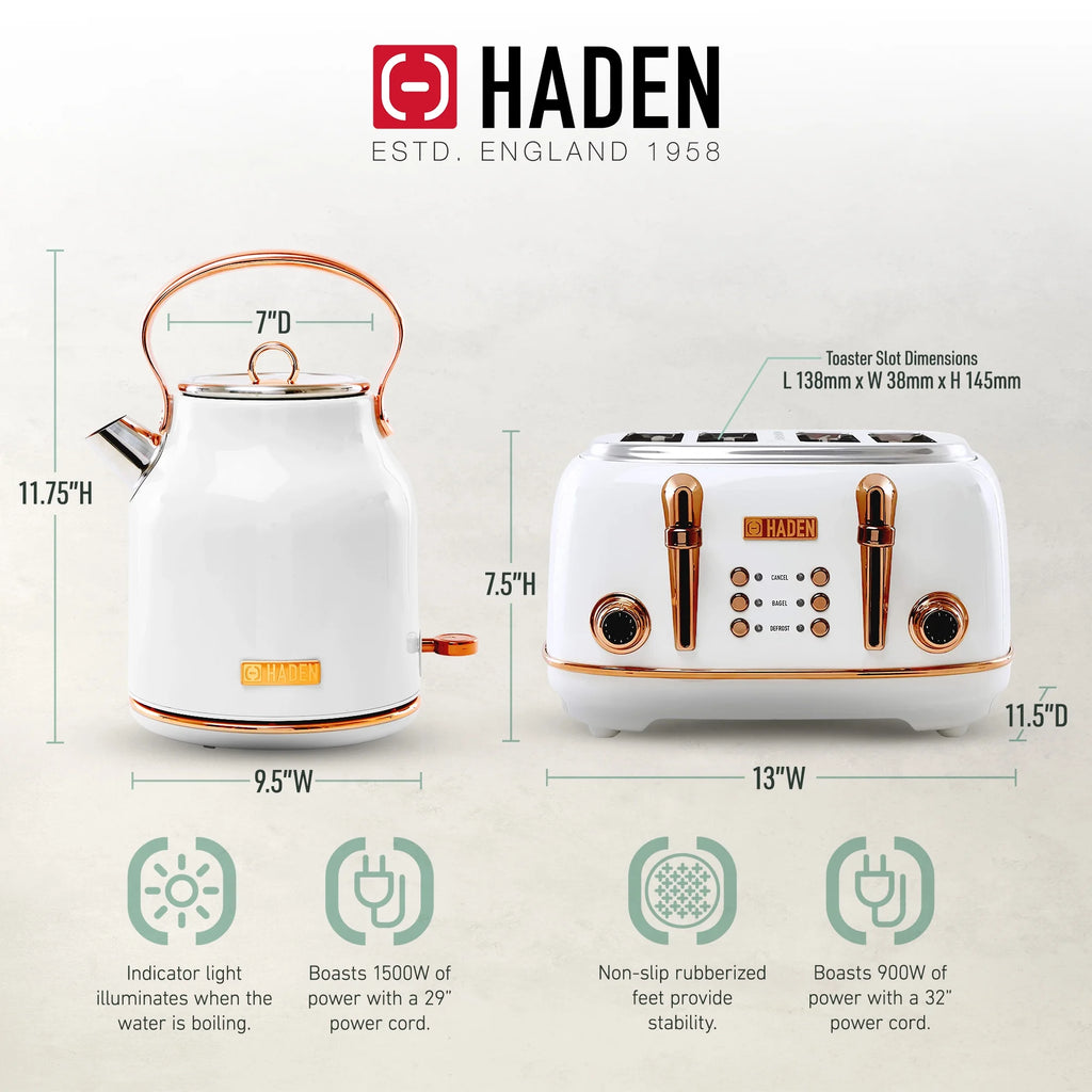 Haden Heritage 1500 1.7 Electric Kettle, Matte Black Finish with Copper Accents