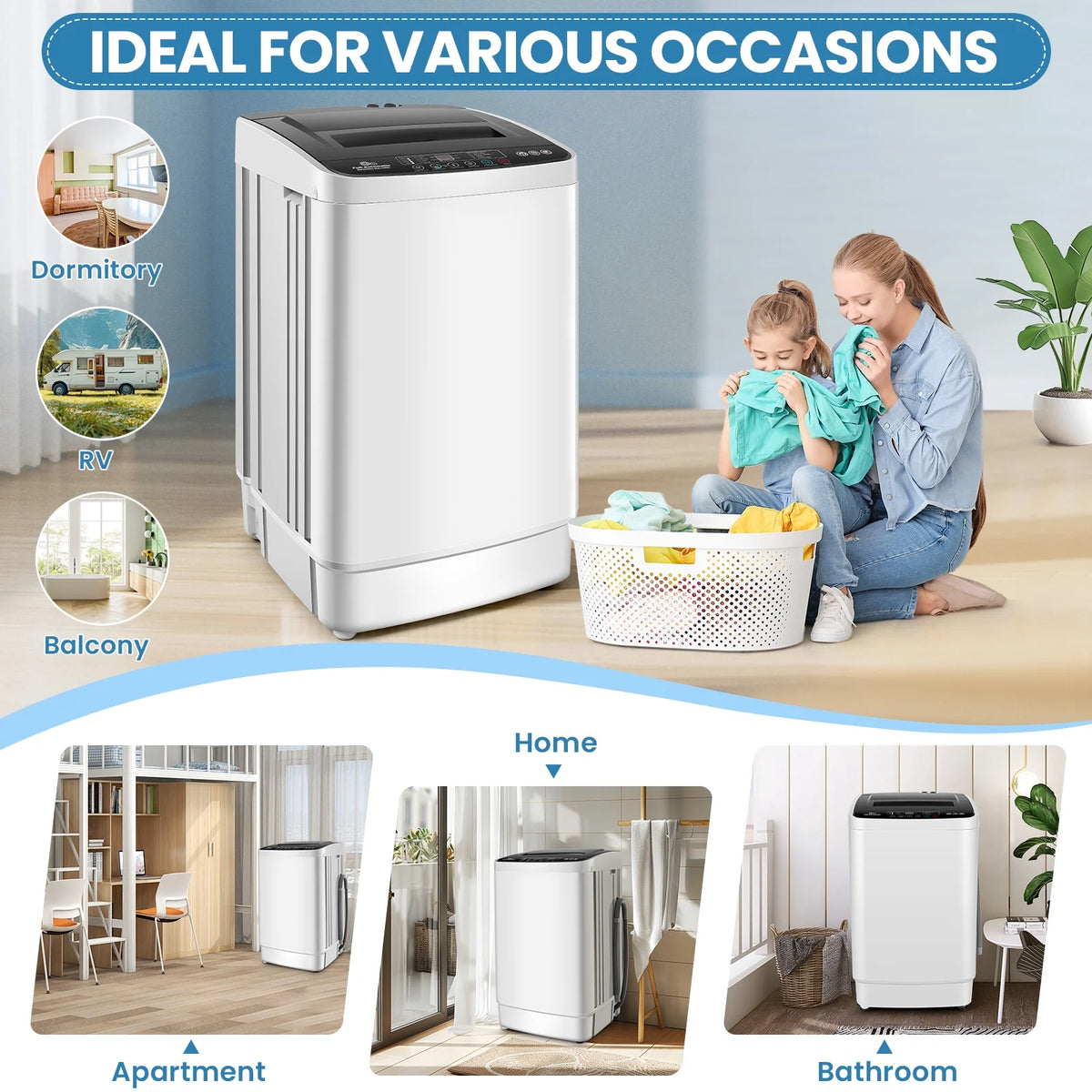 Qhomic Portable Washing Machine, 20lbs Portable Washer with 4 Wash Programs 4 Water Levels 3 Water Temperatures LED Display, Fully Automatic Washing Machine Drain Pump for Home, RV, Dorm