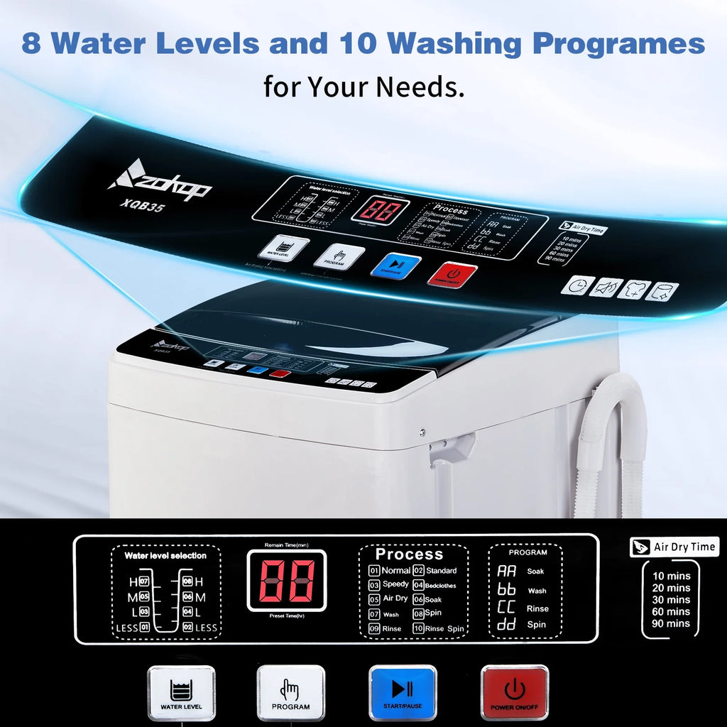 UbesGoo 15.6LBS Portable Washing Machine, Full-Automatic Electric Laundry Machine with Stainless Steel Drum,Compact Washer, Washer and Dryer Combo with Drain Pump for Apartment, Dorms, RV