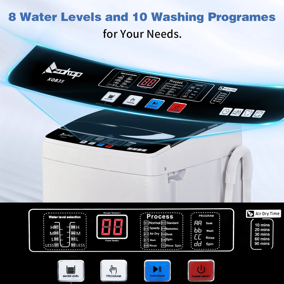 UbesGoo 15.6LBS Portable Washing Machine, Full-Automatic Electric Laundry Machine with Stainless Steel Drum,Compact Washer, Washer and Dryer Combo with Drain Pump for Apartment, Dorms, RV