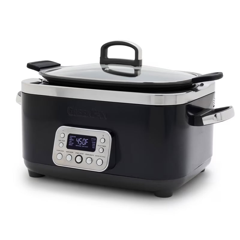 GreenPan 6-Quart, 14-in-1 Slow Cooker, Family Size, Ceramic Nonstick, Dishwasher Safe Parts, Black