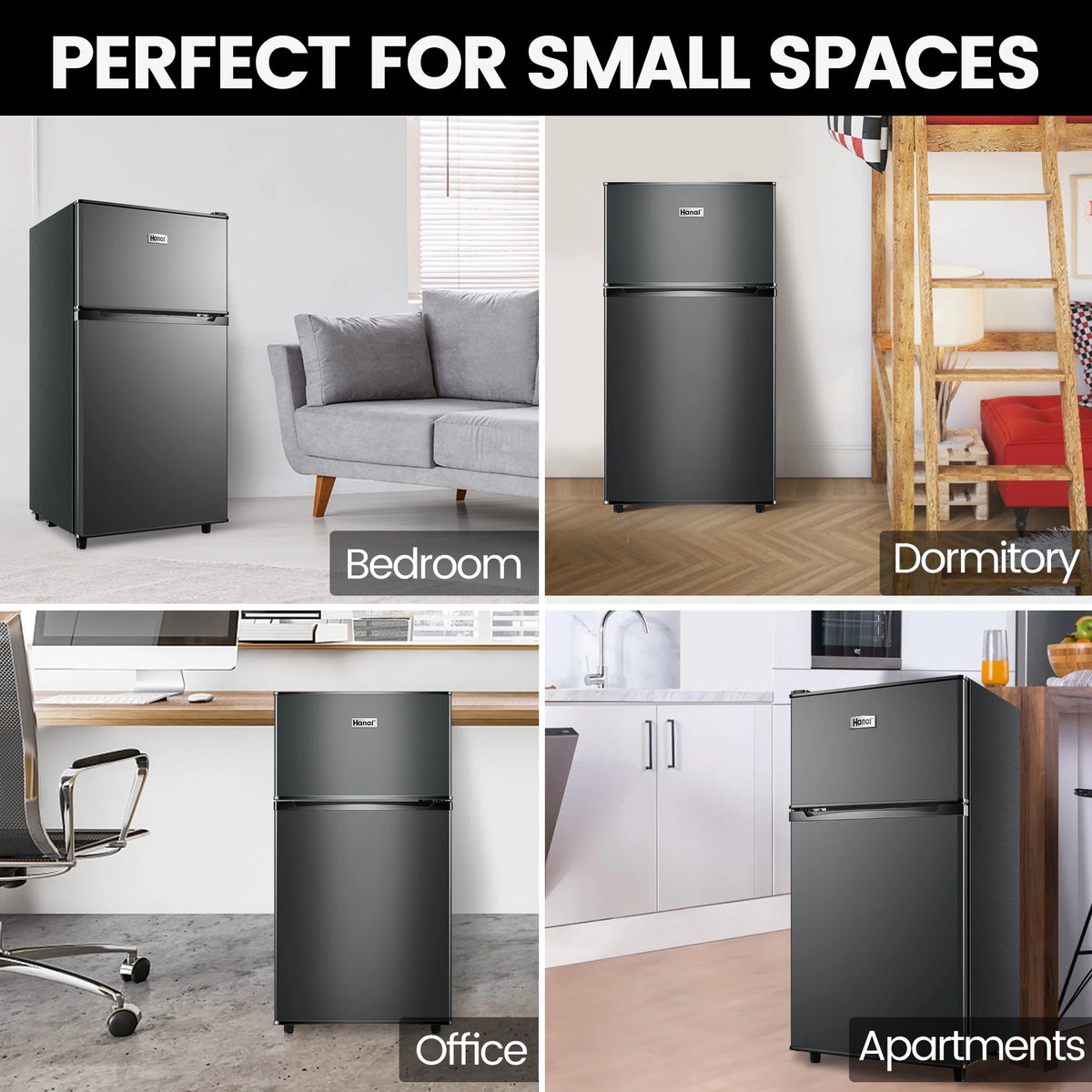 WANAI 2 Door Mini Fridge 3.5Cu.ft with Freezer,Apartment Size Refrigerator,Dark Grey,New