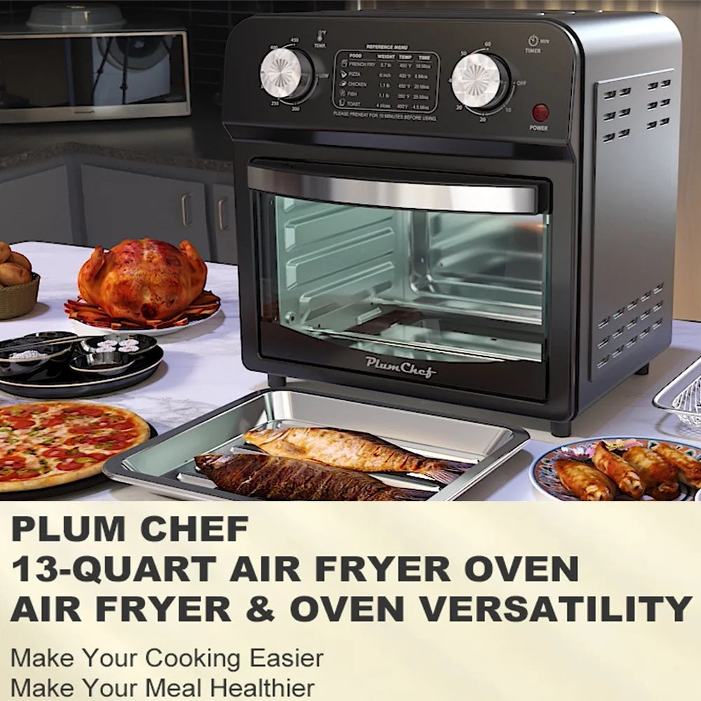 12.5QT 7-in-1 Convection Toaster Oven 1500W, Stainless Steel (Black) �C 5 Presets for Baking, Roasting, Grilling & More