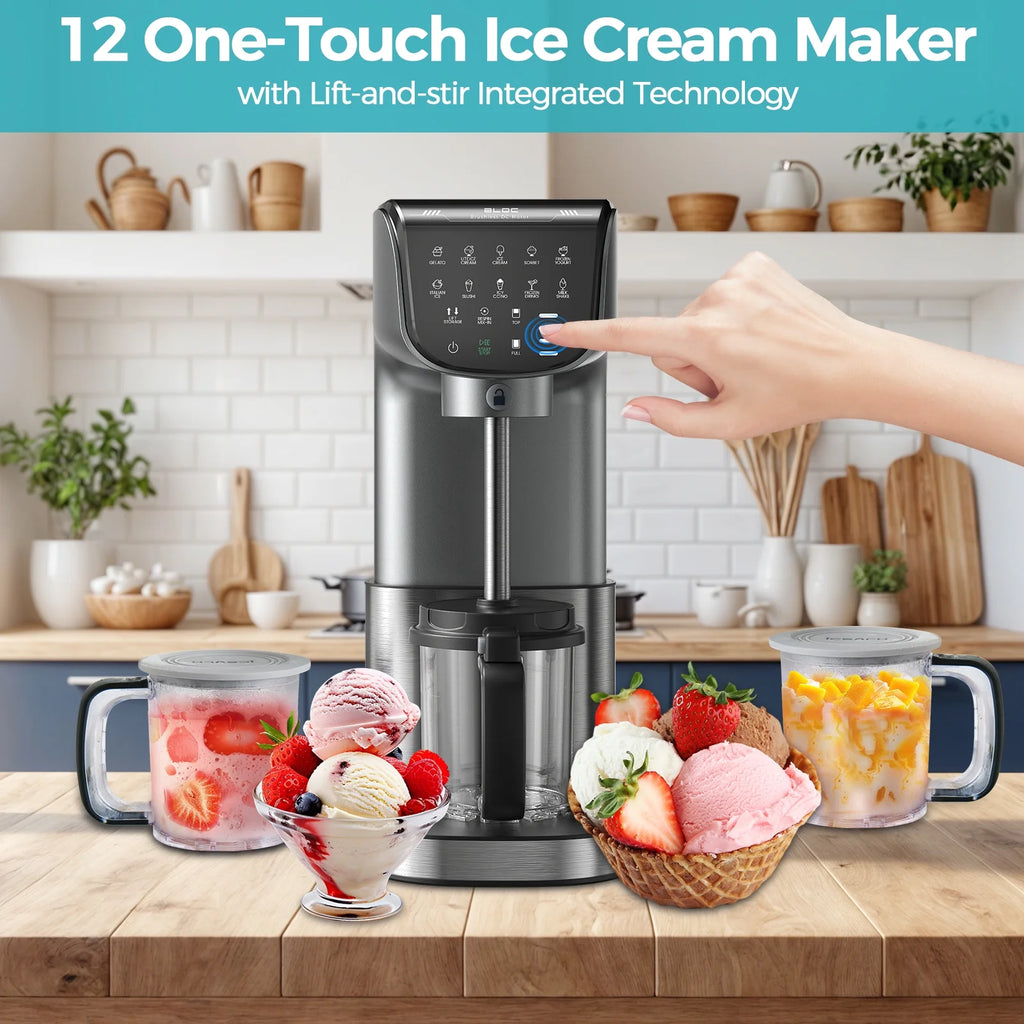 Skvevn Ice Cream Maker, for Gelato, Mix-ins, Milkshakes, Sorbet, Smoothie Bowls & More, with (2) Pint Containers & Lids