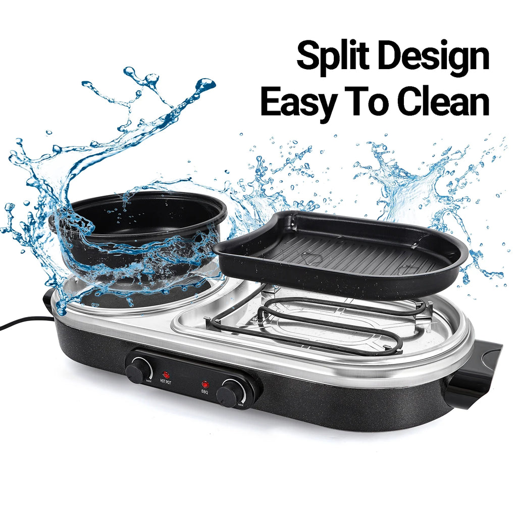 ZXMT 2 in 1 Electric Hot Pot with Grill Combo 2100W Indoor Griddle Dual Temperature Control Non-Stick Korean BBQ Shabu Pan