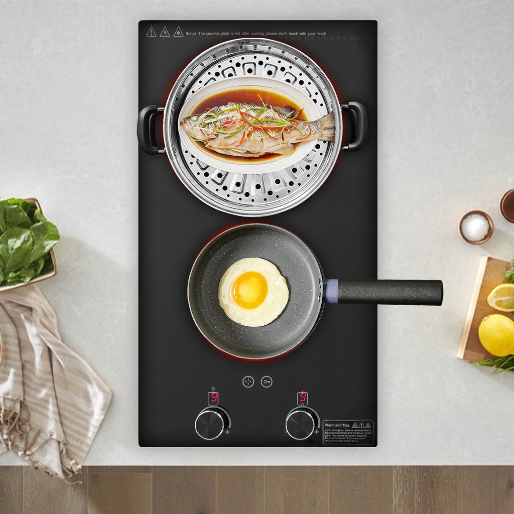 Electric Hob Cook Top Stove 110V Induction Cooktop 2 Burners Ceramic Cooktop