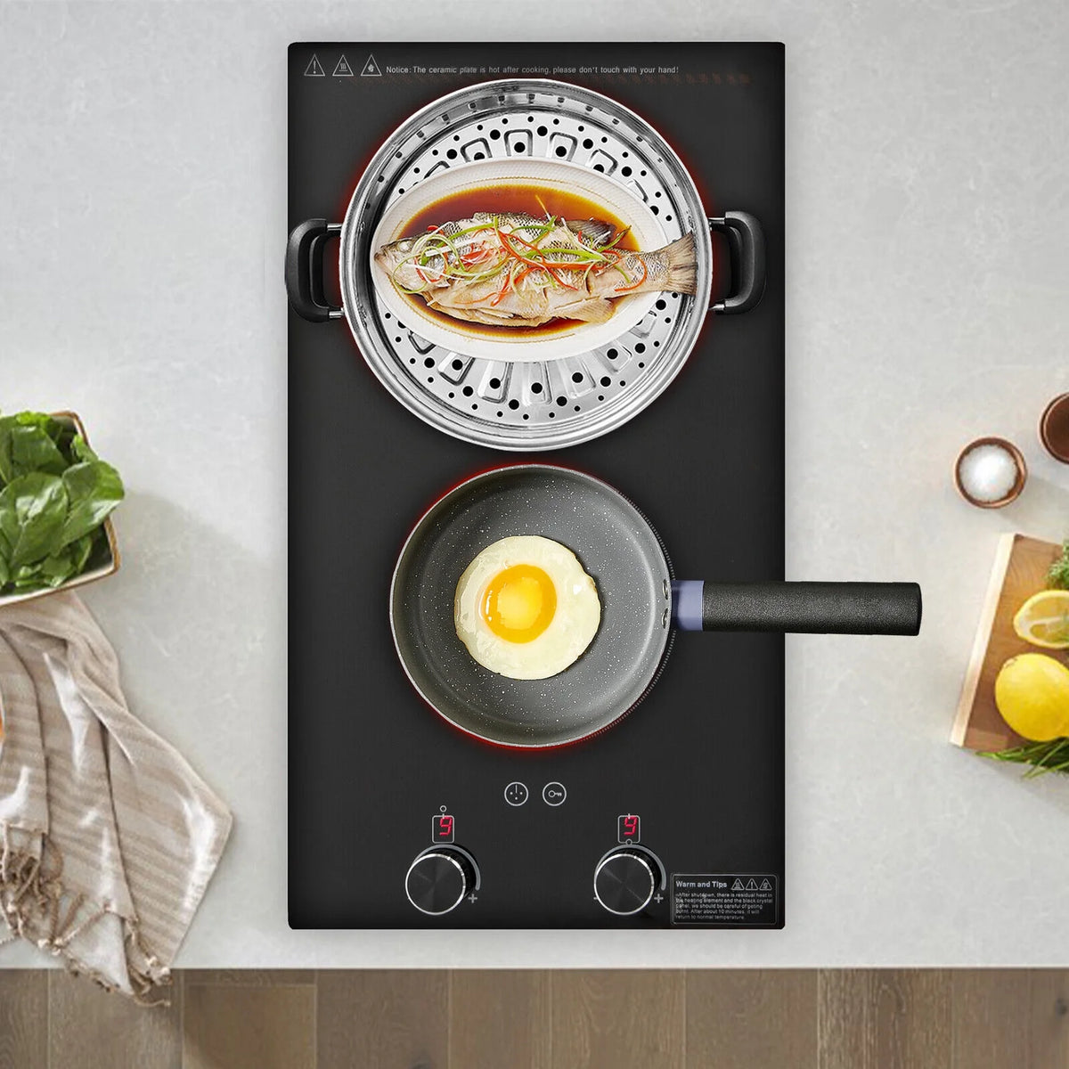 Electric Hob Cook Top Stove 110V Induction Cooktop 2 Burners Ceramic Cooktop