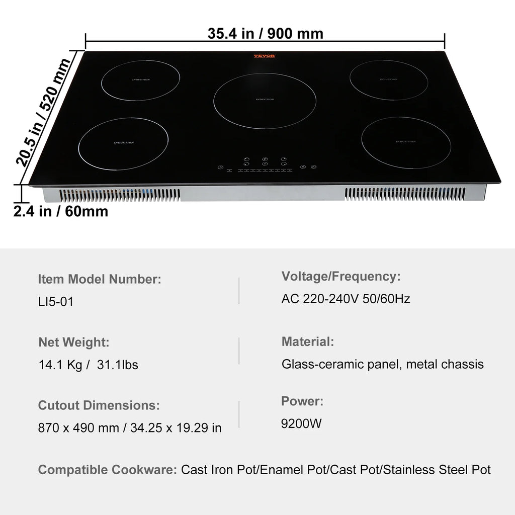 BENTISM 12 inch Electric Cooktop 2 Burners 1800W Stove Top Touch Control