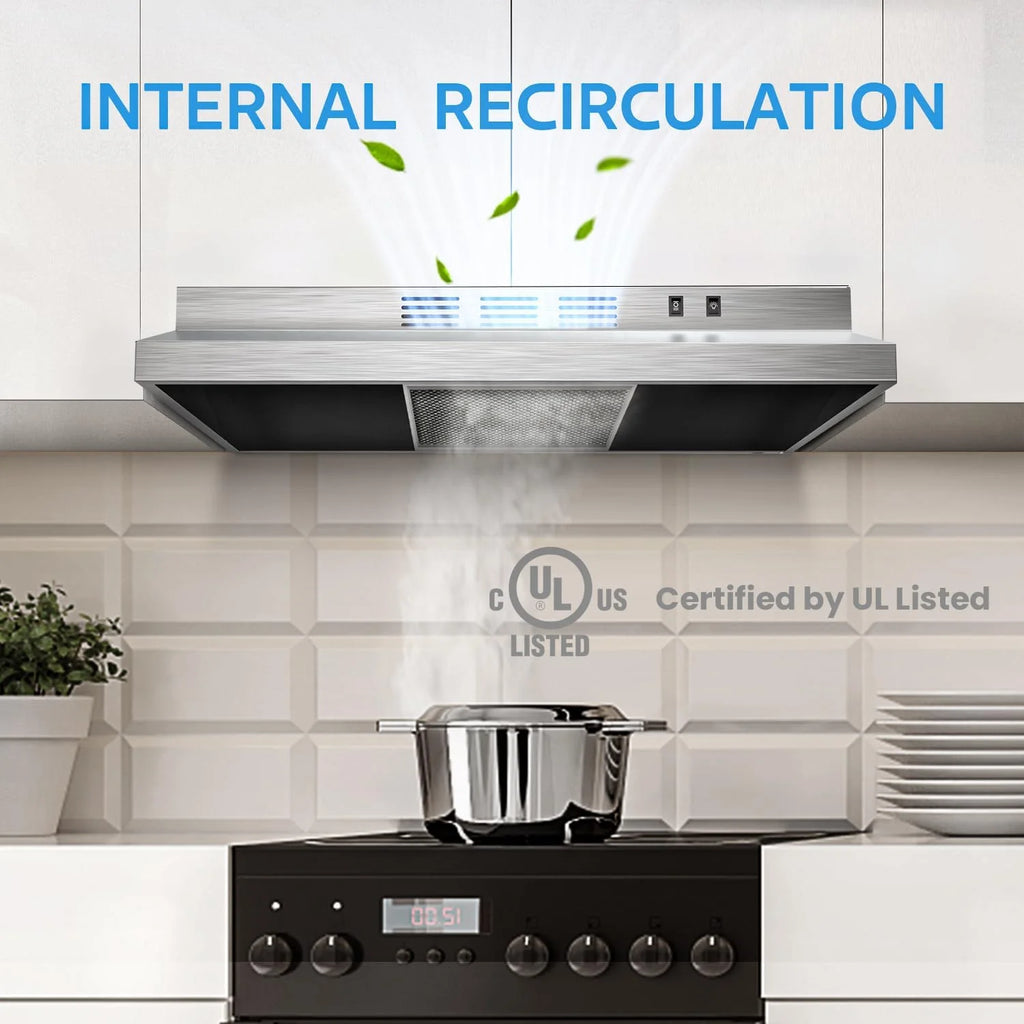 Midea 30-inch Under Cabinet Range Hood, 200 CFM, Ductless, Stainless Steel, MVU30W2AST, New