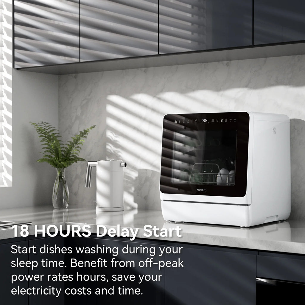 Hermitlux Portable Countertop Dishwasher, 5 Washing Programs, 5L Built-in Water Tank and Air-Dry Function, HMX-DW03