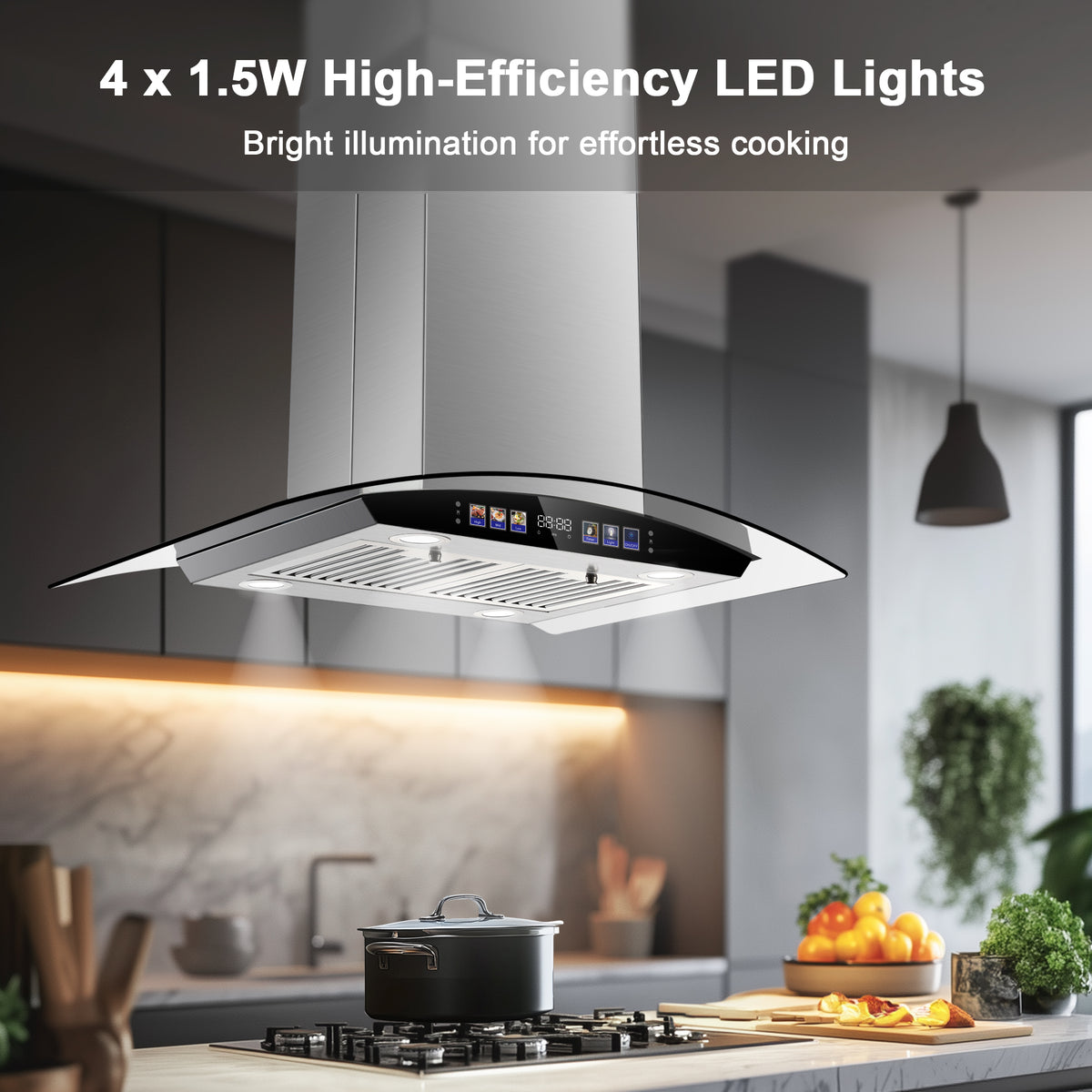 30 inch Stainless Steel Island Mount Range Hood 700 CFM, 120V Exhaust Fan, 3-Speed 65dB, Gesture Control & LED Lights?