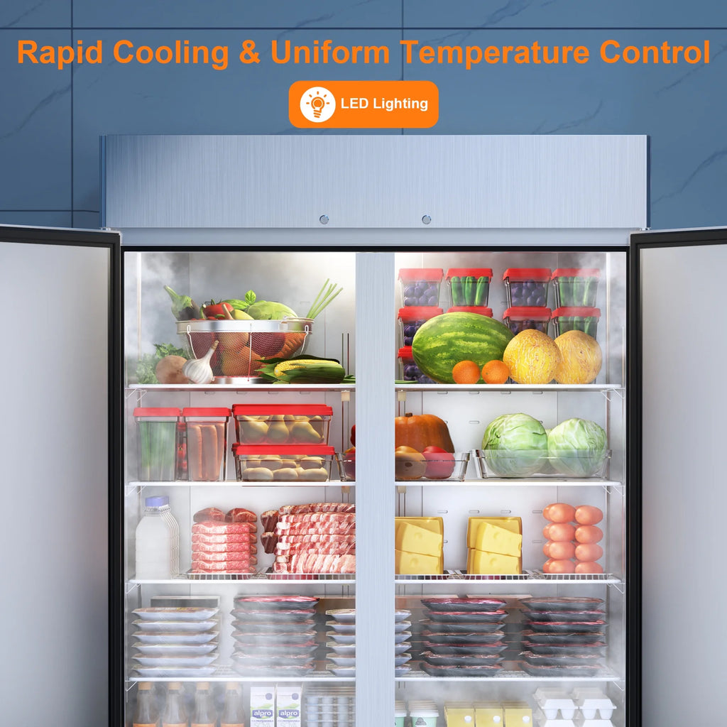 Coolski 54a??a?? Wide Commercial Freezer with 2 Door, Stainless Steel Reach-in Freezer Upright, 49 Cu.Ft Large Capacity ETL NSF Approved