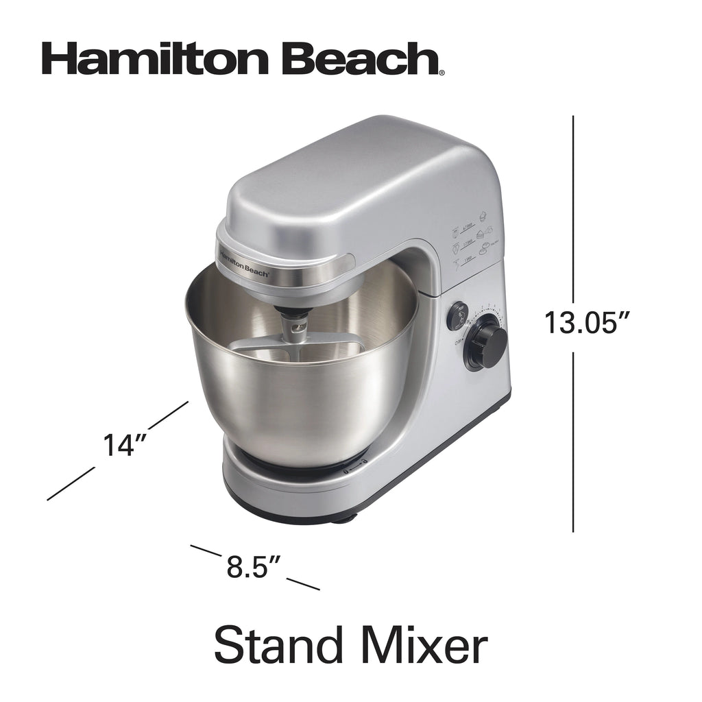 Hamilton Beach 4 Quart Stand Mixer for Kitchen, 7 Speeds, Tilt-Head, Dough Hook, Whisk & Flat Beater, White