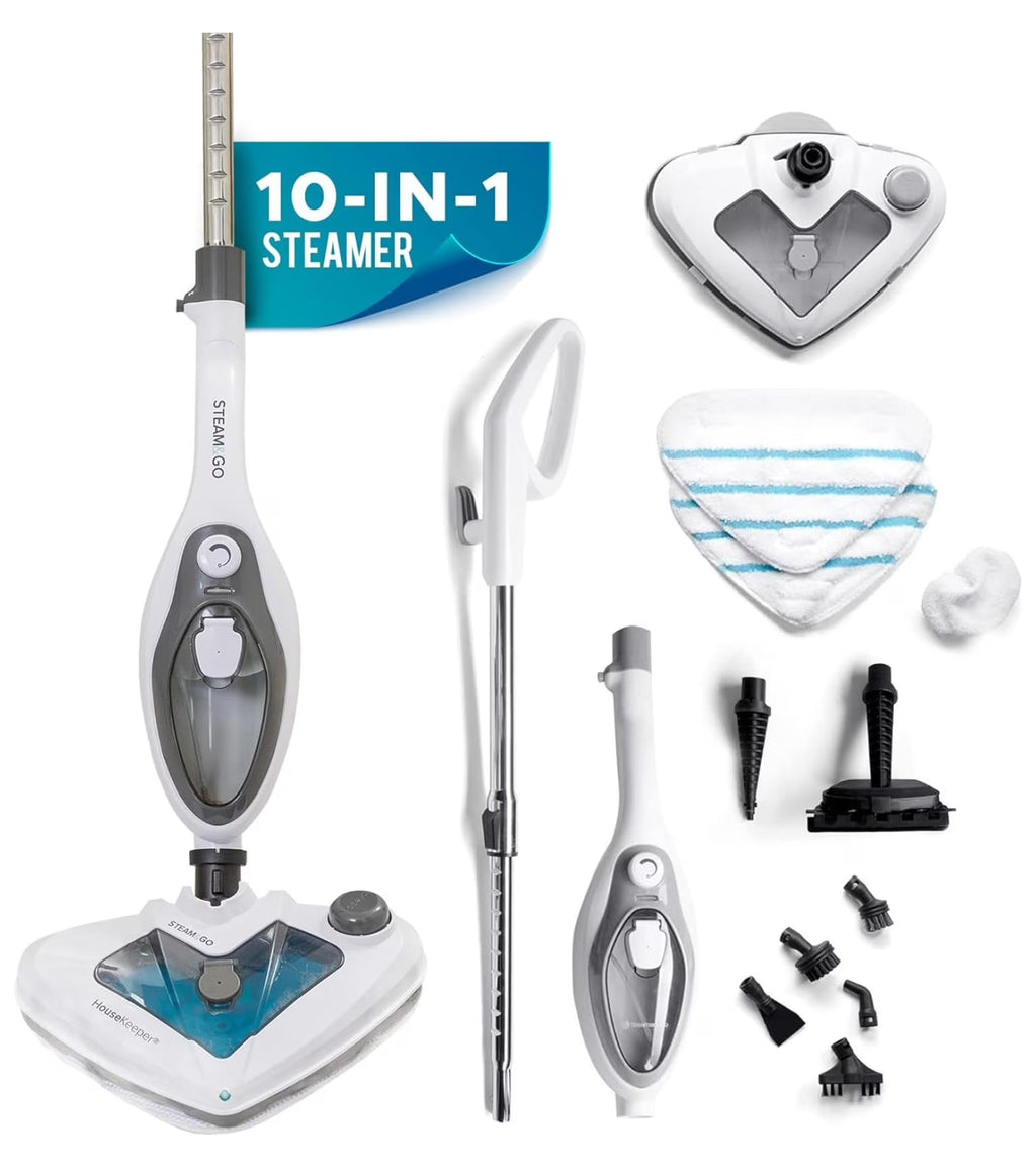 WDNMD9418 10-in-1 Steam Mop - Floor Steamer with Chamber and Detachable Handle for Tile Grout, Clothes, Furniture, Hardwood, Upholstery, & Carpet, Handheld Steam Cleaner for Home Use