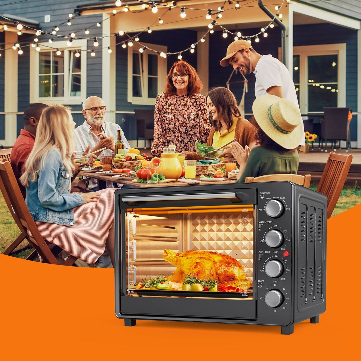 34 QT Super-Large  Air Fryer, Oil-Less Air Fryer Toaster Oven Combo with Pizza, Warm, Broil, Toast, Bake, Air Fry, 5  Functions - Black