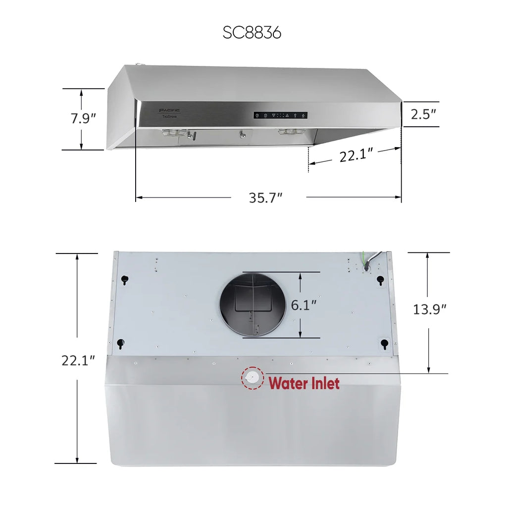 Pacific Trusteam Under Cabinet Hood SC8830BS Bundle with Pacific SUS304 Deflector Board��