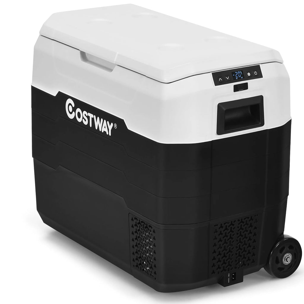 Costway 53 qt Wheeled Corded Electric Dual-Zone Portable Car Refrigerator, White