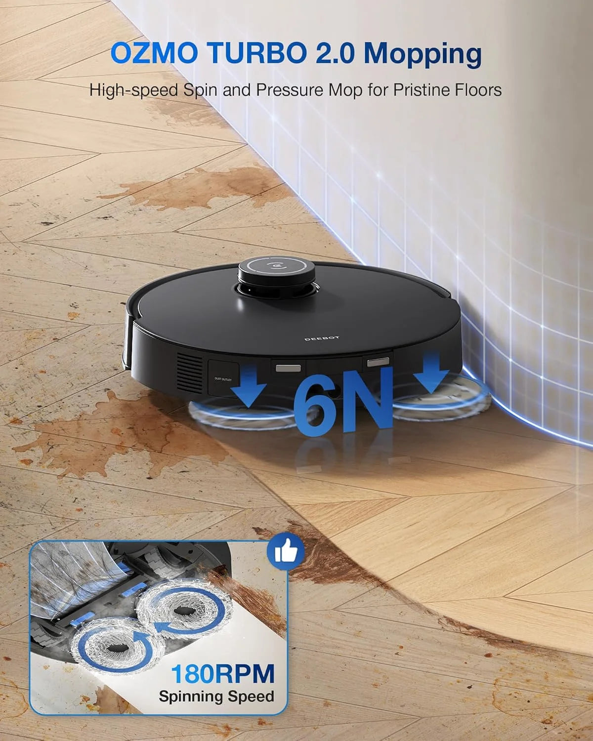 ECOVACS DEEBOT T30S Care Robot Vacuum & Mop - 11000Pa, ZeroTangle, TruEdge Mopping, Self-Emptying, Auto-Mop Lifting