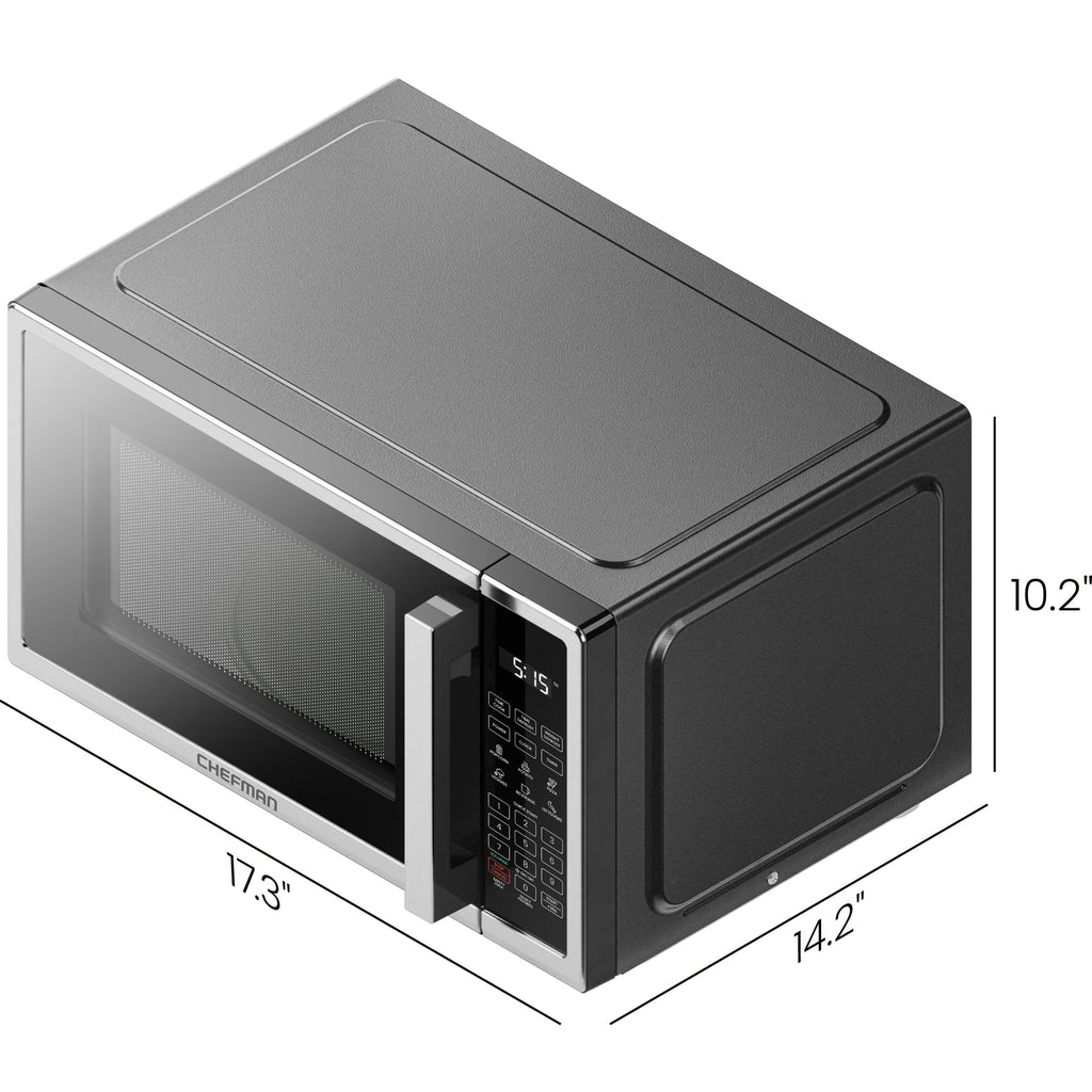 Chefman 0.9 Cu ft Countertop Microwave Oven, 900 Watts - Stainless Steel