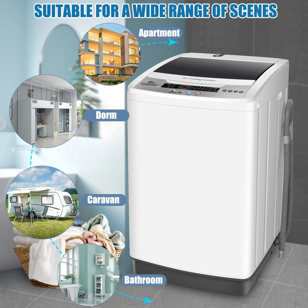 Qhomic Portable Washing Machine, 18.7lbs Full Automatic Compact 10 Programs & 8 Water Levels Washer Machine with Child Lock and LED Display, Low Noise Laundry Wash for Apartments, RVs, Dorms