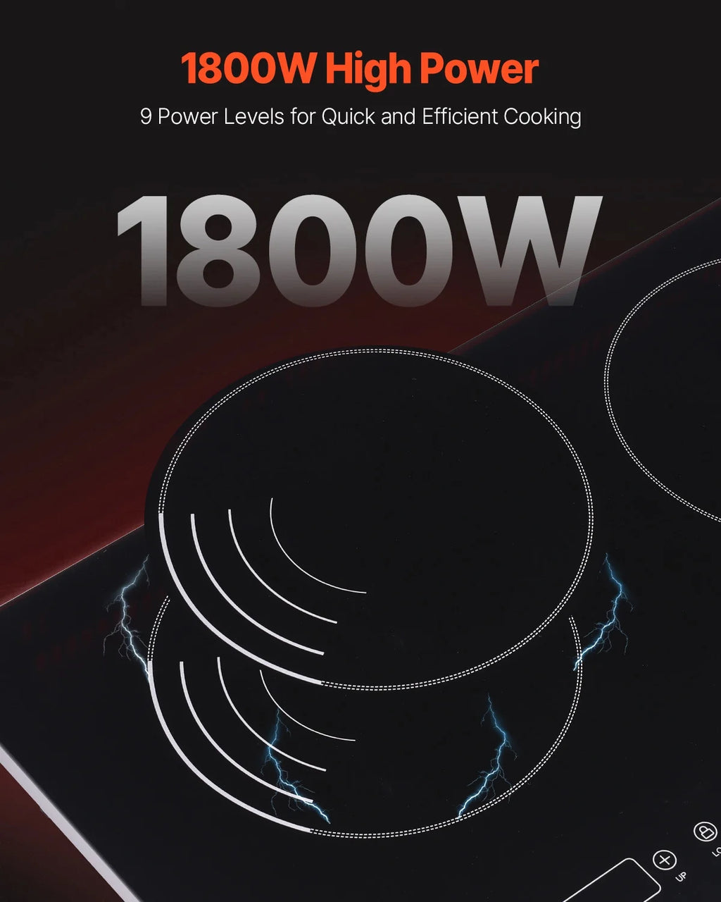KFFKFF Induction Stove, 1800W Electric Countertop 2 Burner, Electric Cooktop with Touch Controls, Integrated Induction Stove with 9 Energy Levels, Safety Feature for Kids, Timer Function, Glass Top