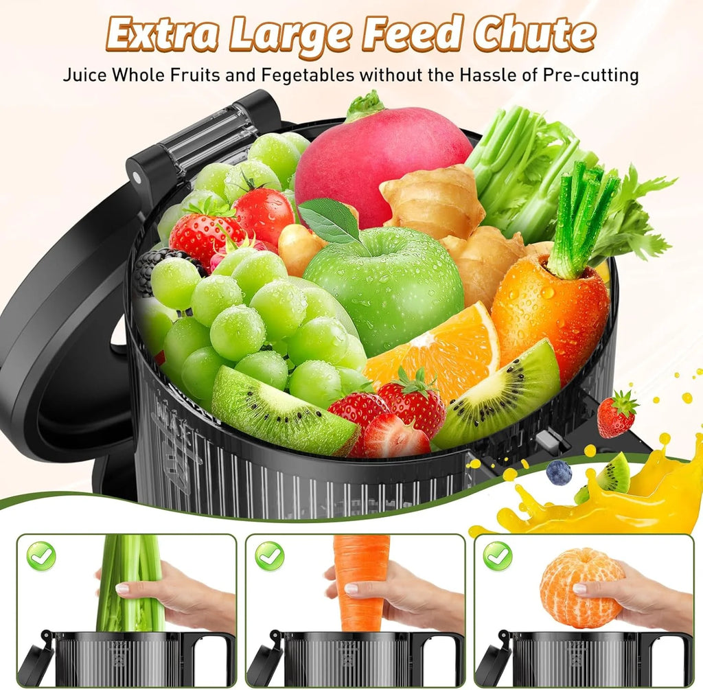 YPONE Cold Press Juicer, Masticating Juicer with 5.4" Wide Feed Chute, 350w Slow Juicer Machines Fit Whole Vegetables and Fruits,Juice Extractor Machine with High Juice Yield, Easy to Clean(Black)