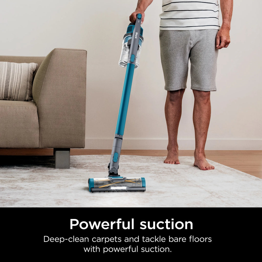 Shark Pet Pro Bagless Cordless Stick Vacuum, Carpets and Hardfloors, Powerfins Brushroll, No Hair Wrap, Up to 40 Min Runtime, XL Dust Cup, IZ240 Teal
