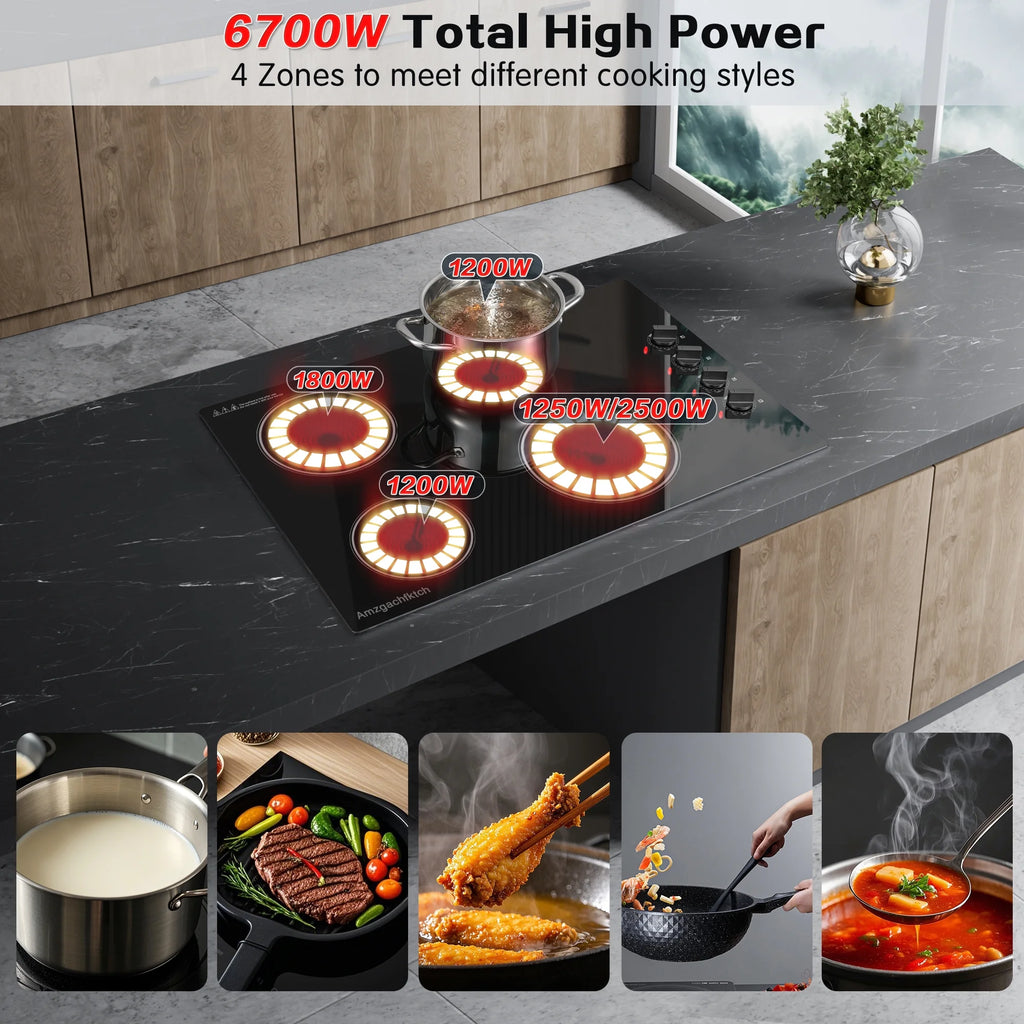 30 inch 4 Burner Built in Electric Ceramic Cooktop 6700W 240V with Hot Surface Indicator Radiation-Free ETL Certified