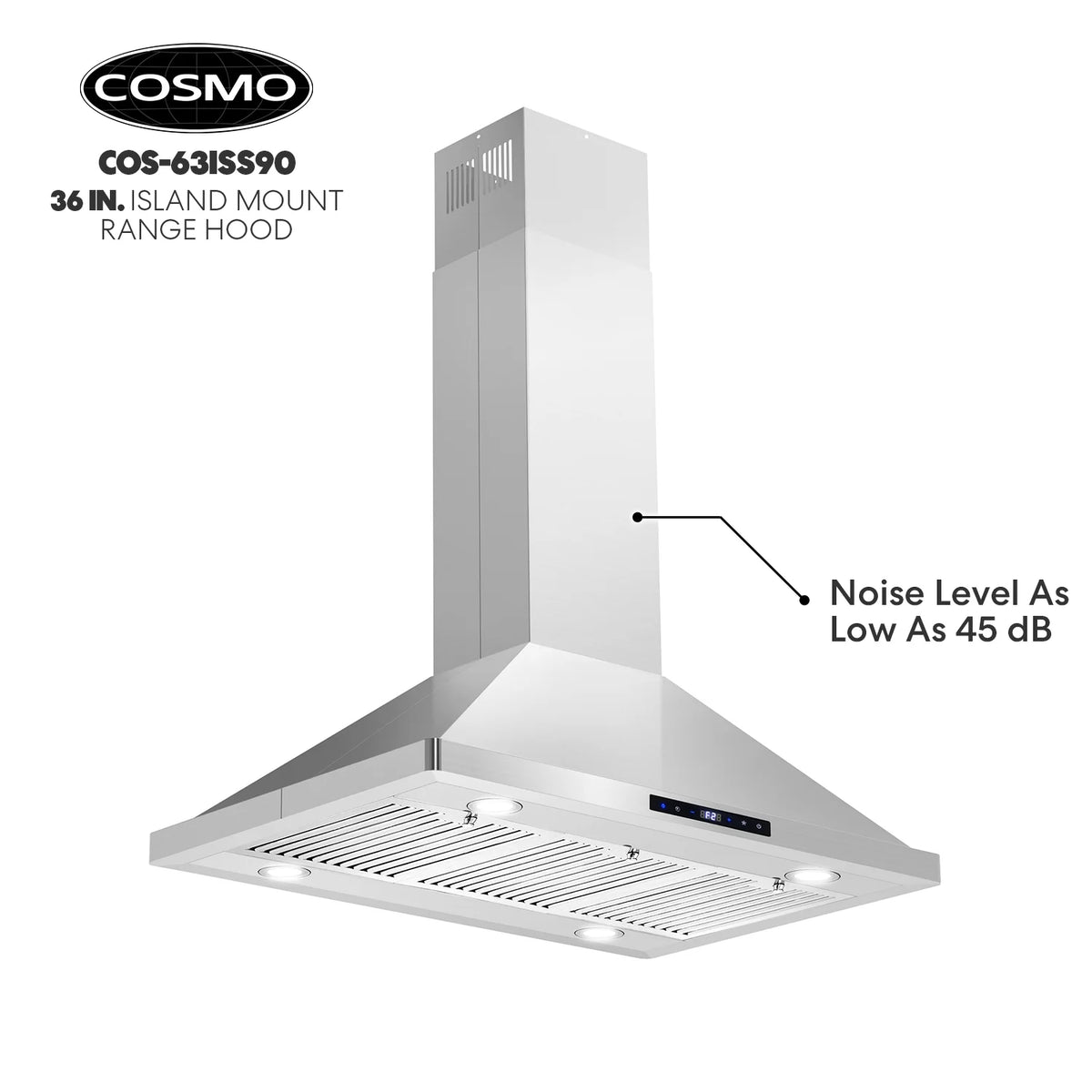 36 in. Lumin Collection Ductless Island Range Hood, Soft Touch Controls, LED Lights, Stainless Steel