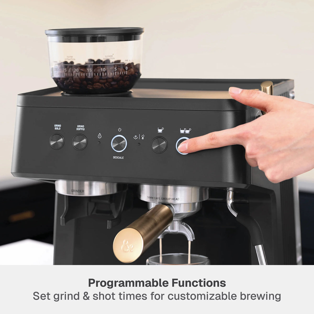 Thyme & Table Barista Grade Espresso Machine with 15-Bar Pressure, Conical Burr Grinder and Steam Wand, Sand White