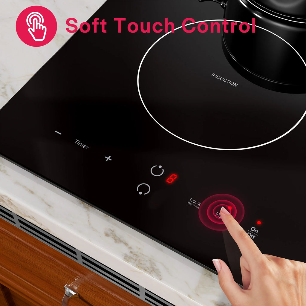 Empava Electric Stove Induction Cooktop Vertical with 2 Burners Vitro Ceramic Smooth Surface Glass in Black 120V