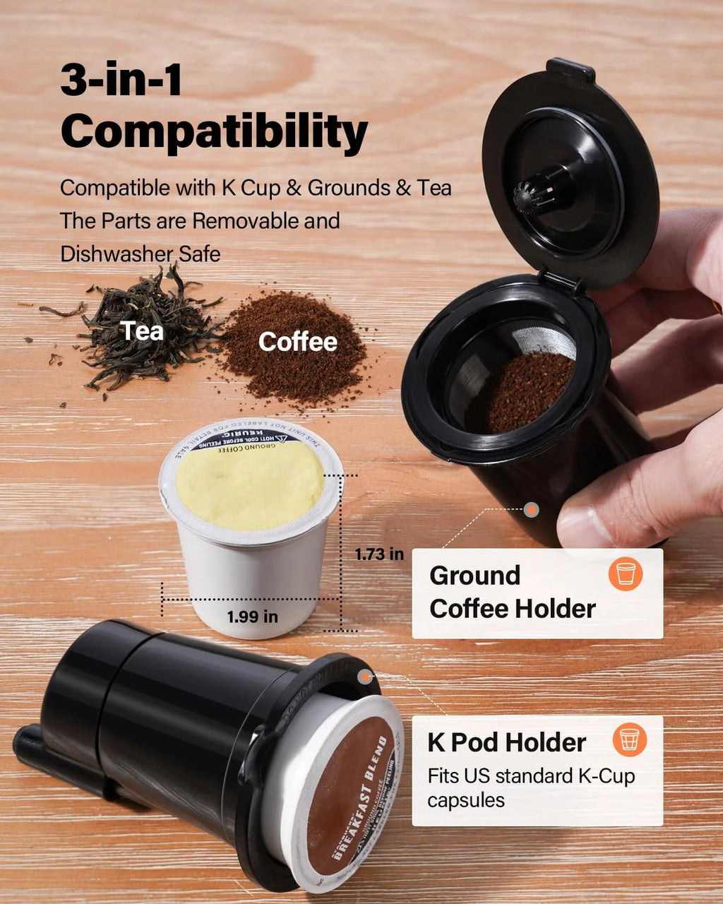 SHARDOR Coffee Maker Hot & Iced With Bold Setting,Single Serve Coffee Maker For K Cup And Grounds???52 Oz Removable Water Tank,6-14 Oz Brew Sizes,One Cup Kcup Coffee Machine With Reusable Filter, Black